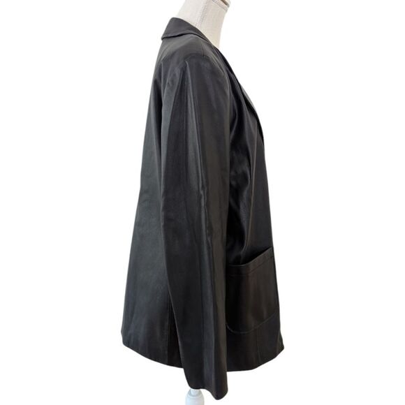 Anthropologie Women's Black Faux Leather Two Button Blazer Jacket - Picture 3 of 10